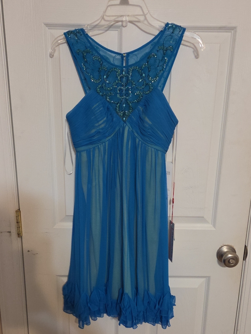 Beaded Turquoise Sleeveless Mini Dress Vintage Formal Cocktail Y2k